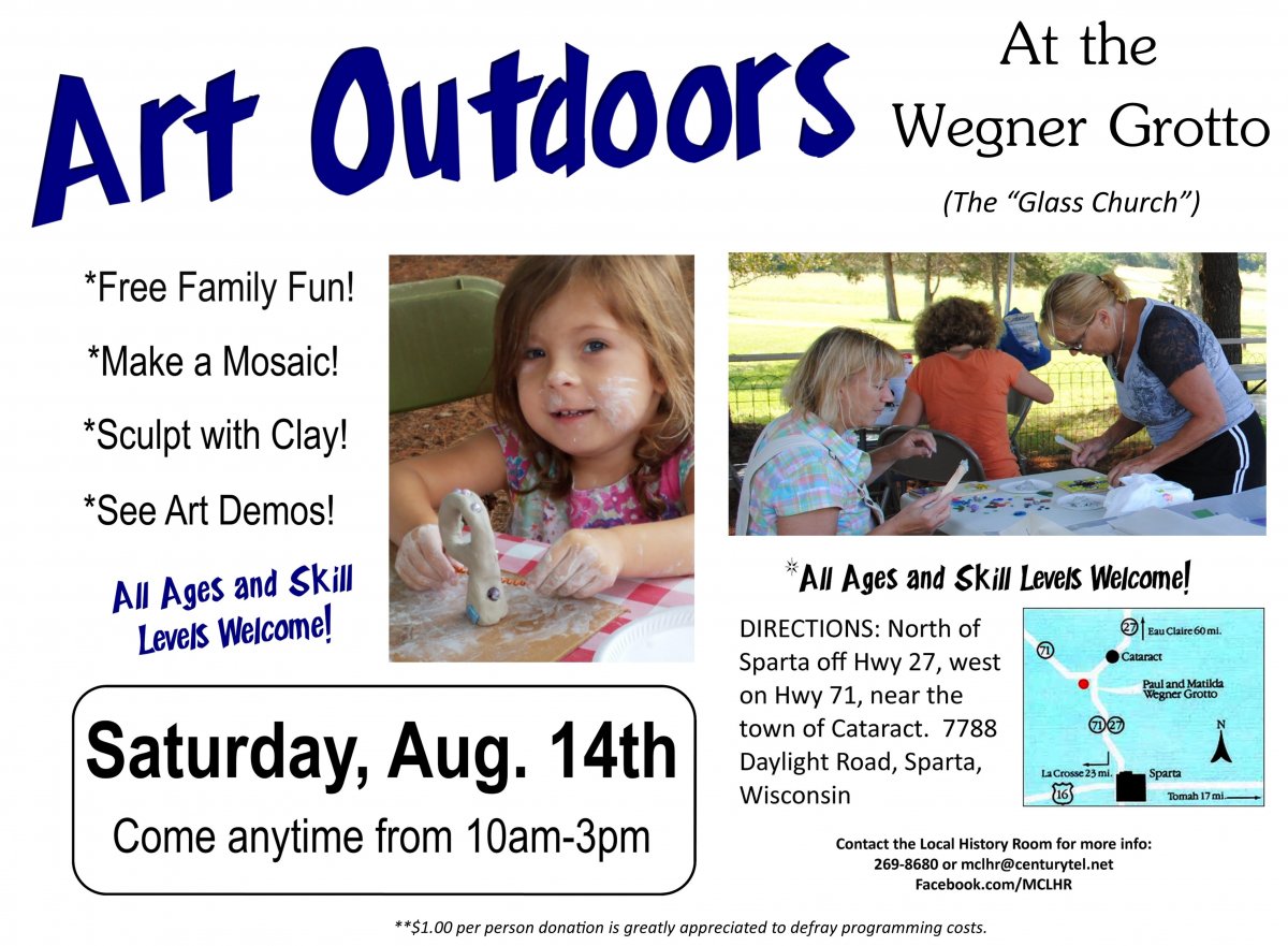 Art Outdoors at Wegner Grotto Aug. 14, 10-3