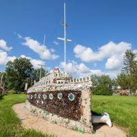 The Wegners, inspired by a picture postcard, spent two weeks constructing this model of the famed German ship the S.S. Bremen.