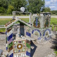 "Jacob's Well" and "Pulpit" sculptures.  "Jacob's Well" is constructed over the "Spring Room" and the "Pulpit" is situated on top of the "Peace Monument."