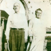 Paul and Matilda Wegner in 1934 in front of the "Home Arch."  The sculptures the Wegners created on their property in the 1930s is referred to today as the "Wegner Grotto County Park."