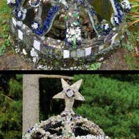 Before (top) and After (bottom) photos of the "Crown of Righteousness" sculpture after the base was excavated and the sculpture was cleaned and repaired.