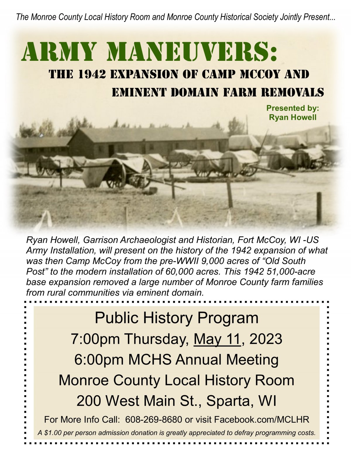 History of Camp McCoy’s WWII Expansion, 7pm Thursday, May 11