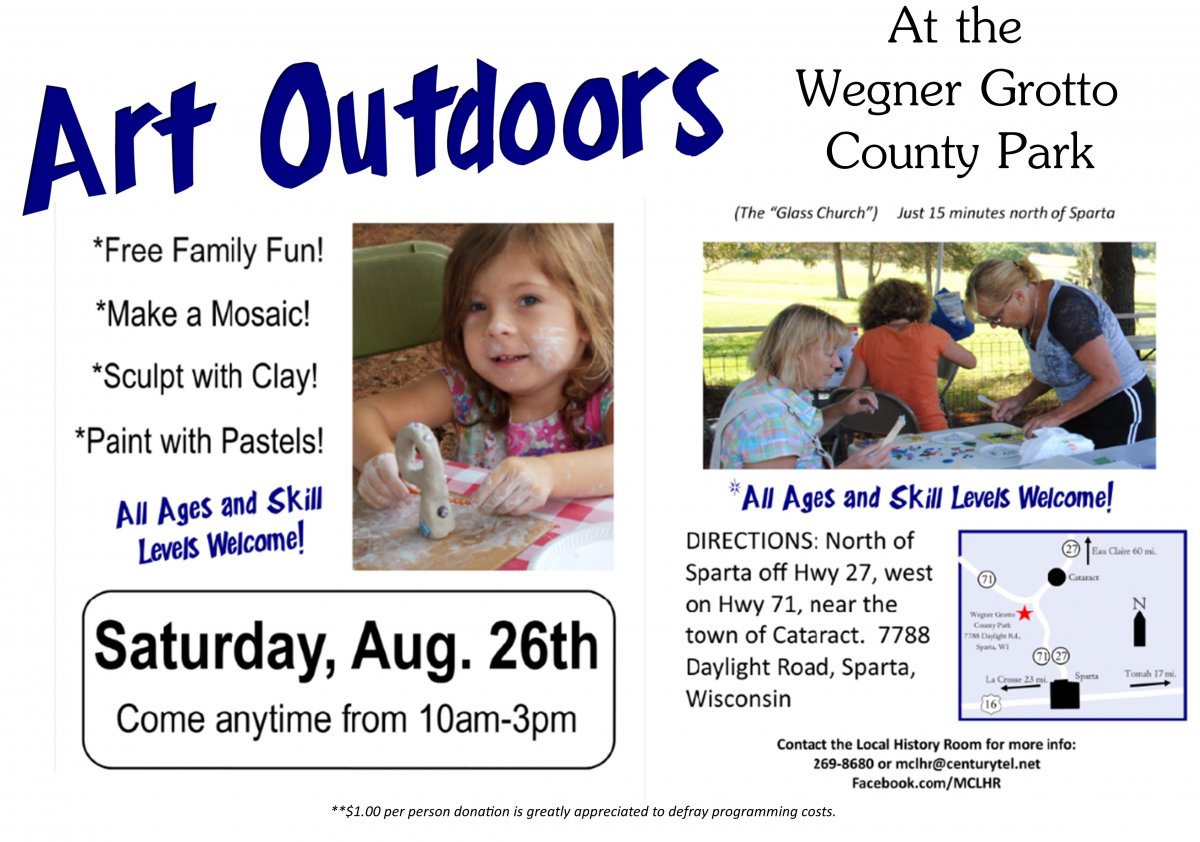 "Art Outdoors" Event At Wegner Grotto, Sat. Aug 26 10-3