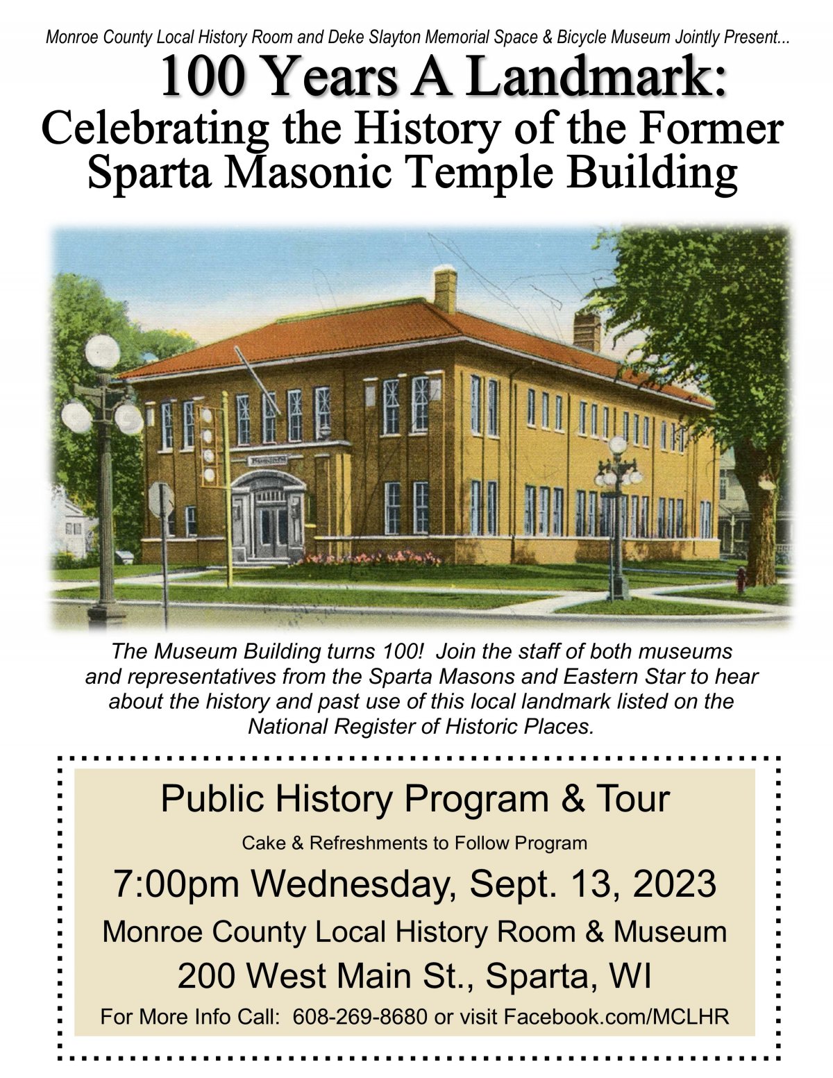 Free Public Program to Celebrate the History of the Former Sparta Masonic Temple Building