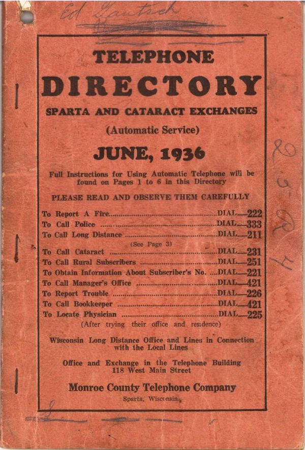 Sparta Telephone Directory (1936)