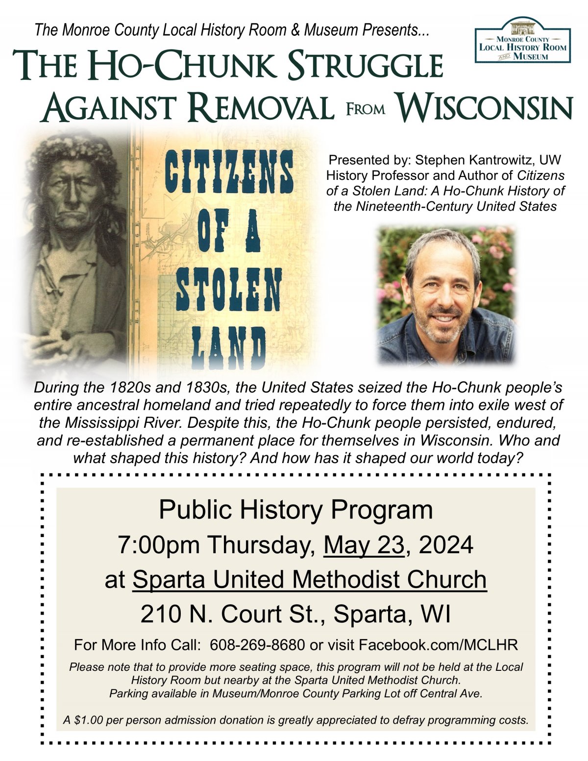 May 23 History Program: "The Ho-Chunk Struggle Against Removal from Wisconsin"