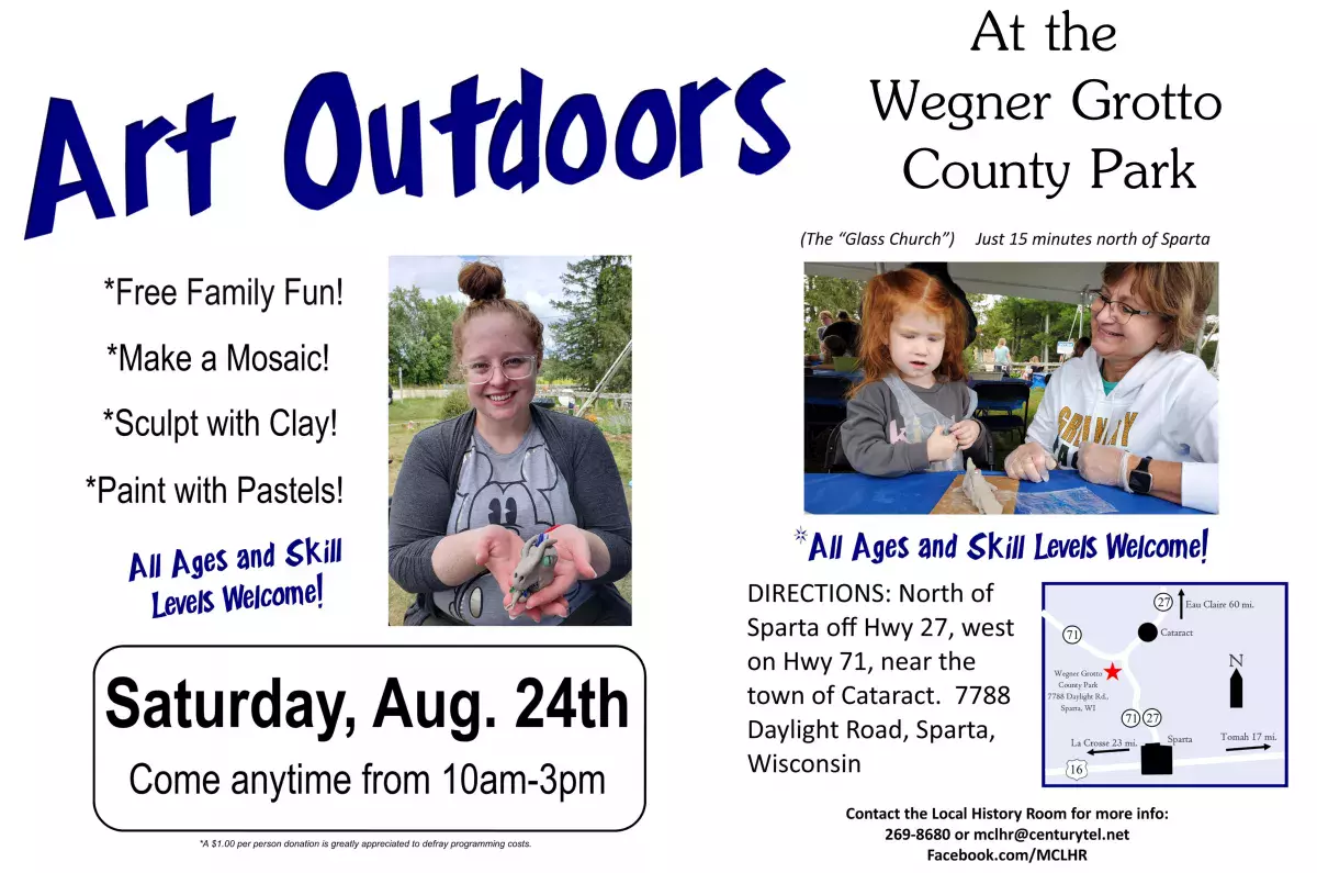 "Art Outdoors" Event At Wegner Grotto, Sat. Aug 24 10-3