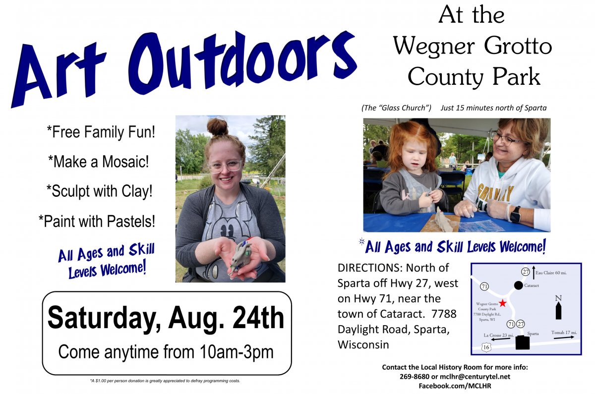 "Art Outdoors" Event At Wegner Grotto, Sat. Aug 24 10-3