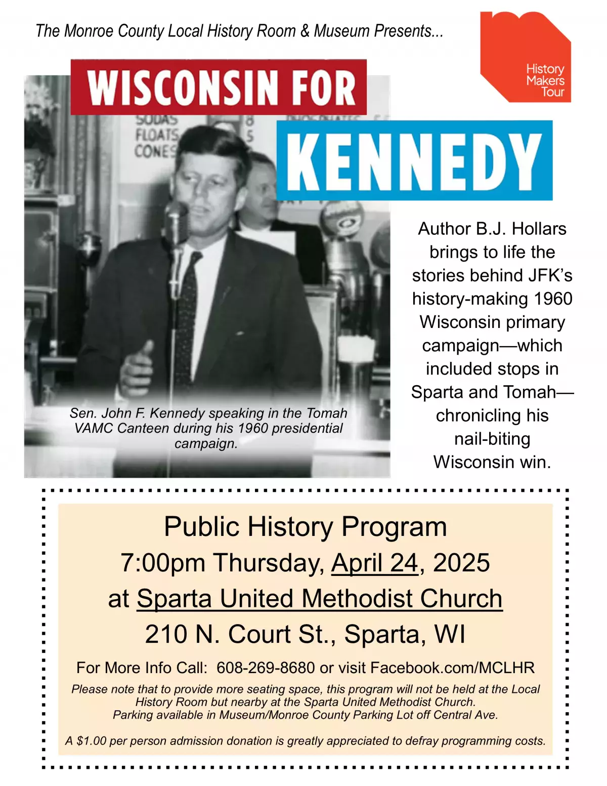 History Room to Feature Program about JFK’s Wisconsin Campaign