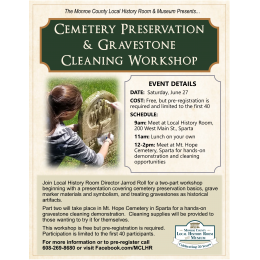 Cemetery Preservation and Gravestone Cleaning Workshop June 27