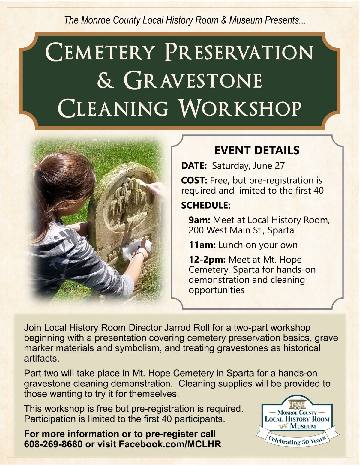 Cemetery Preservation and Gravestone Cleaning Workshop June 27